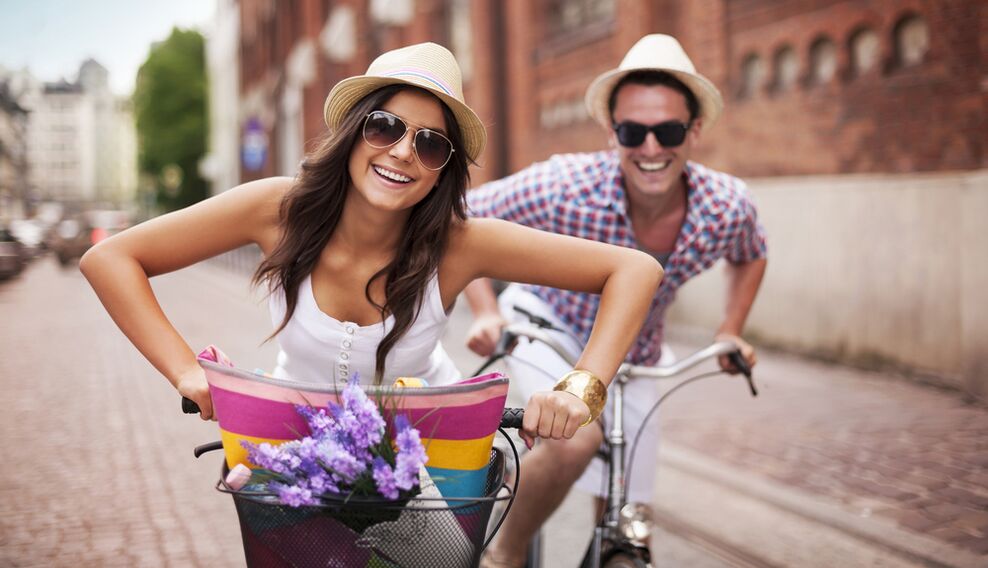 Woman with a man by bicycle